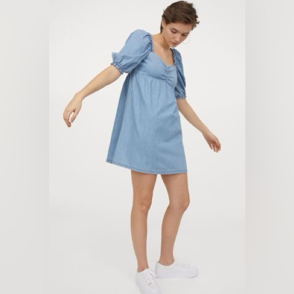 Blue Denim Puff Sleeve Dress